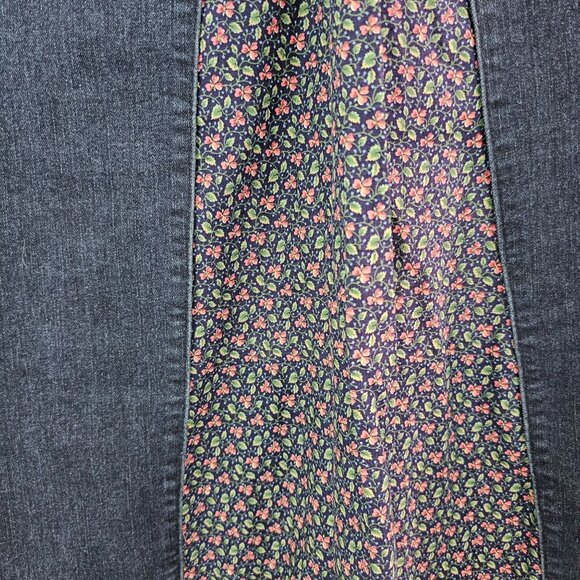 Upcycled Blue Denim Jeans Bohemian Maxi Skirt Sz 12 Hand Sewn With Floral Panels - Picture 4 of 12